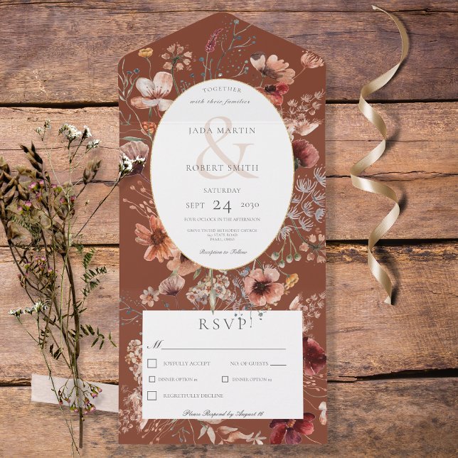 Rust & Blush Wildflower Floral Frame Dinner All In One Invitation (Creator Uploaded)