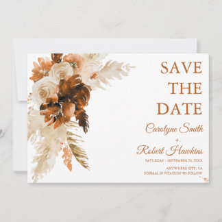 Rust Boho And Pampas Grass Stylish Save The Date
