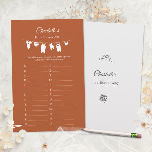 Rust Boho Minimalist Baby Shower ABC Game