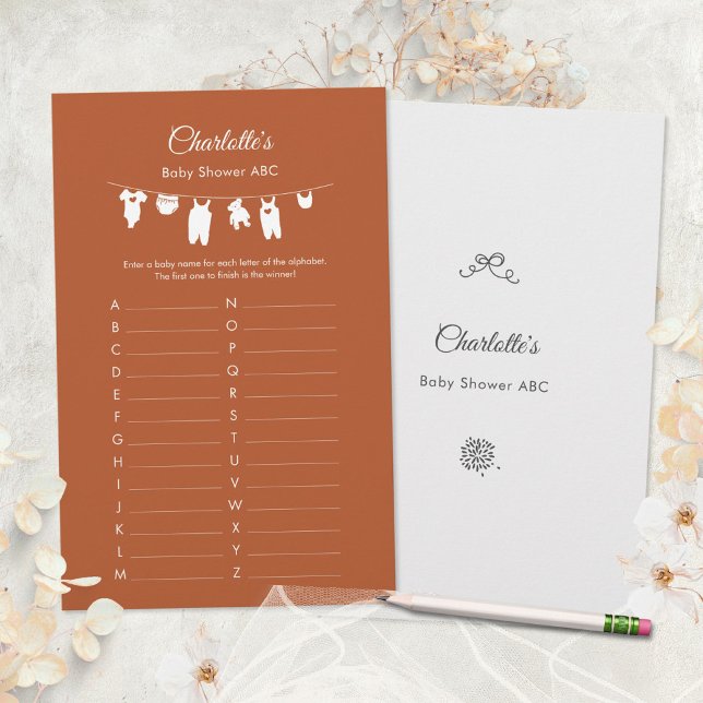 Rust Boho Minimalist Baby Shower ABC Game (Boho Rustic Gender Neutral Baby Shower ABC Game ©Susanne Sachers - Sunny Mind 🌞)