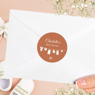 Rust Boho Minimalist Baby Shower Classic Round Sticker