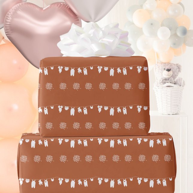 Rust Boho Minimalist Gender Neutral Baby Shower Wrapping Paper (Rust Boho Minimalist Gender Neutral Baby Shower Wrapping Paper ©Susanne Sachers - Sunny Mind 🌞)
