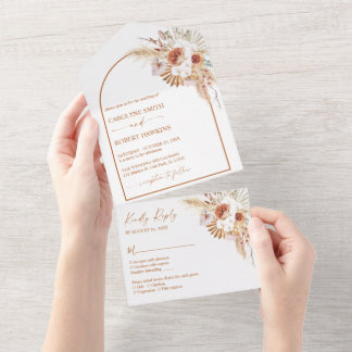 Rust Boho & Pampas Grass Wedding All In One Invitation