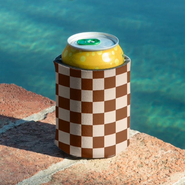 Rust brown and beige chequerboard pattern can cooler (In Situ Pool)