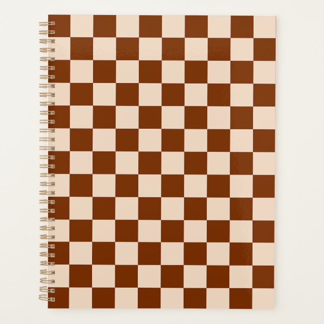 Rust brown and beige chequerboard pattern planner (Front)