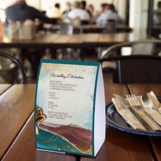 Rust Brown Blue Gold Wedding Bar Menu Table Tent