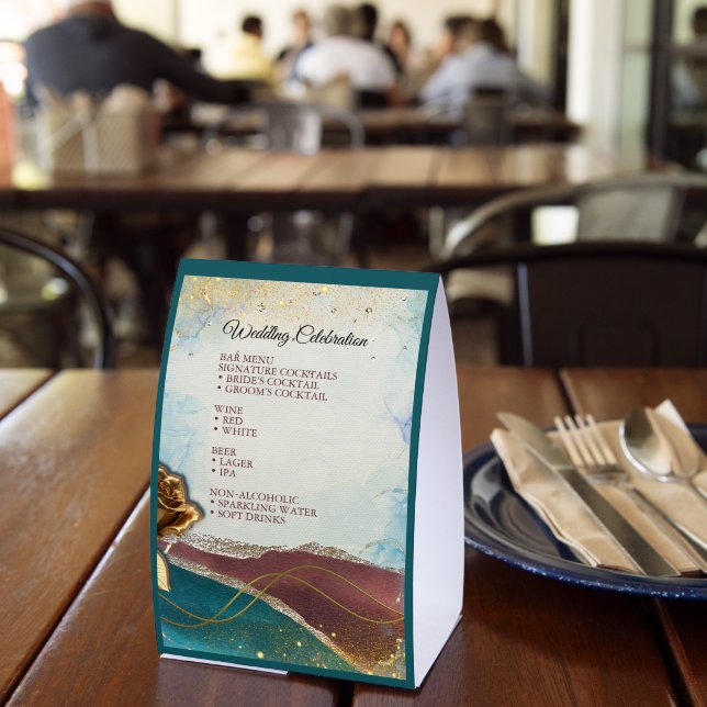 Rust Brown Blue Gold Wedding Bar Menu Table Tent (Insitu(Restaurant))