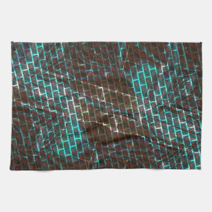 Rust brown blue, scratches, small brick or grid tea towel