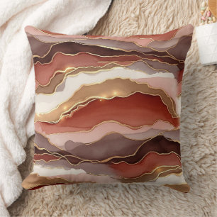 Rust Brown Gold Marble Contemporary Cushion