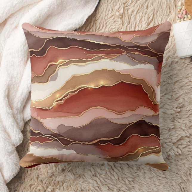 Rust Brown Gold Marble Contemporary Cushion (Blanket)