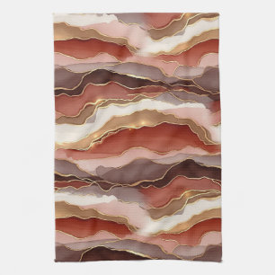 Rust Brown Gold Marble Contemporary Tea Towel