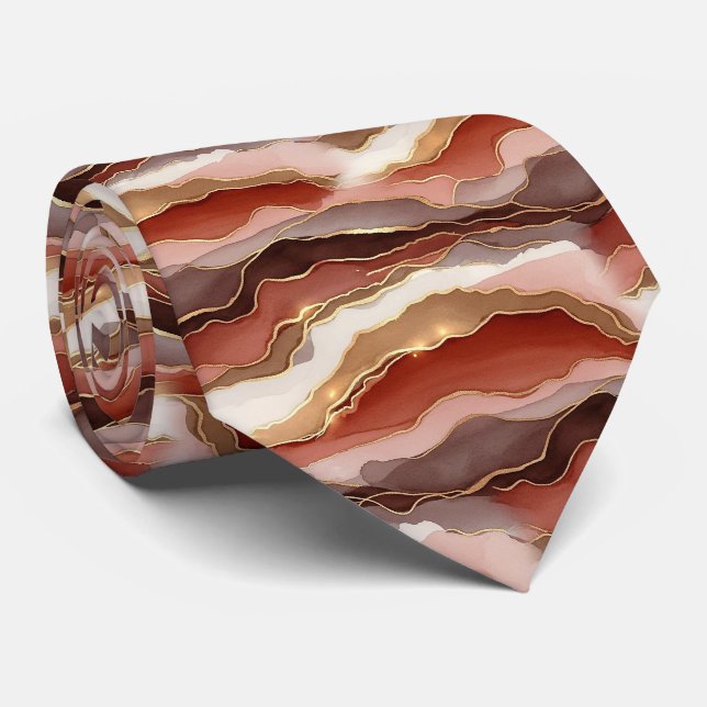 Rust Brown Gold Marble Contemporary Tie (Rolled)