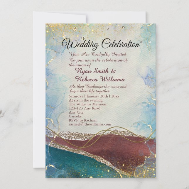 Rust Brown Gold Watercolor Wedding Invitation (Front)