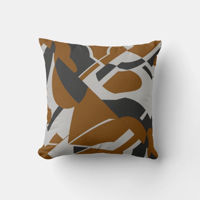 Rust Brown Grey Black Bold Diagonal Design  Cushion (Front)
