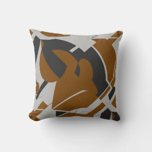 Rust Brown Grey Black Bold Swirling Abstract Art Cushion