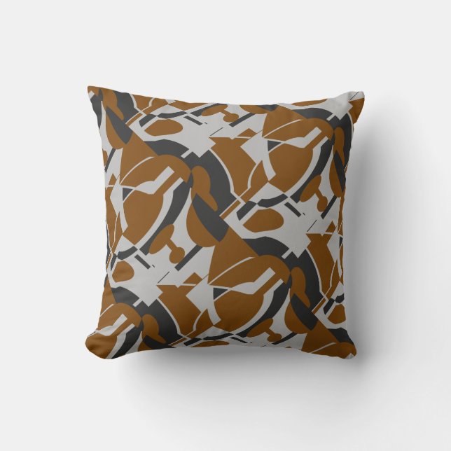 Rust Brown Grey Black Diagonal Art Print Cushion (Front)