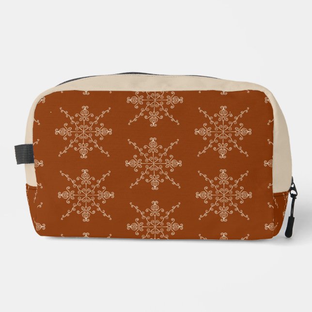 Rust Brown Indian Boho Line Art Symmetry Pattern Dopp Kit (Front)