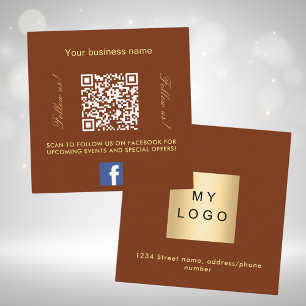Rust brown logo QR code Facebook follow us Square Business Card