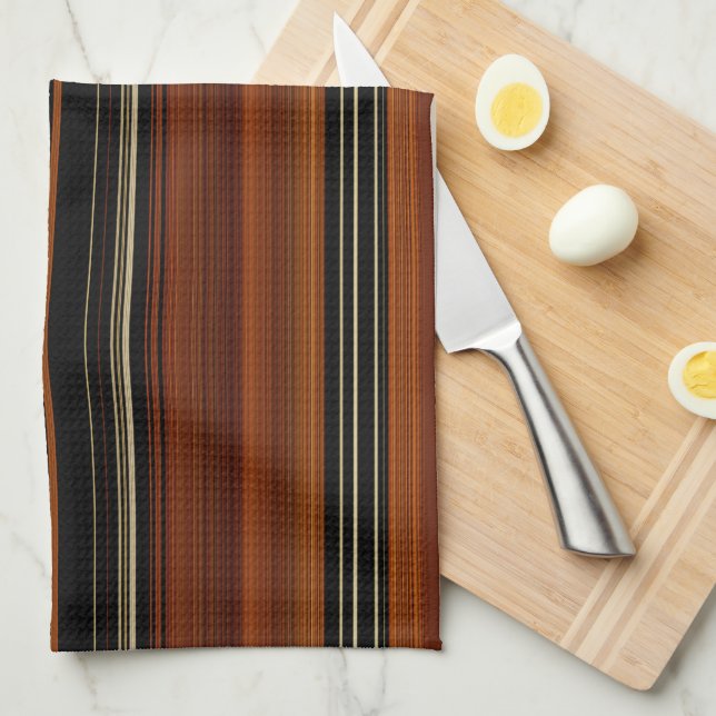 Rust Brown Modern Stripes  Tea Towel (Quarter Fold)