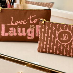 Rust Brown & Peach Large Text With Flowers Accessory Pouch