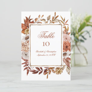 Rust Brown Peach Pink Floral Wedding Table Cards