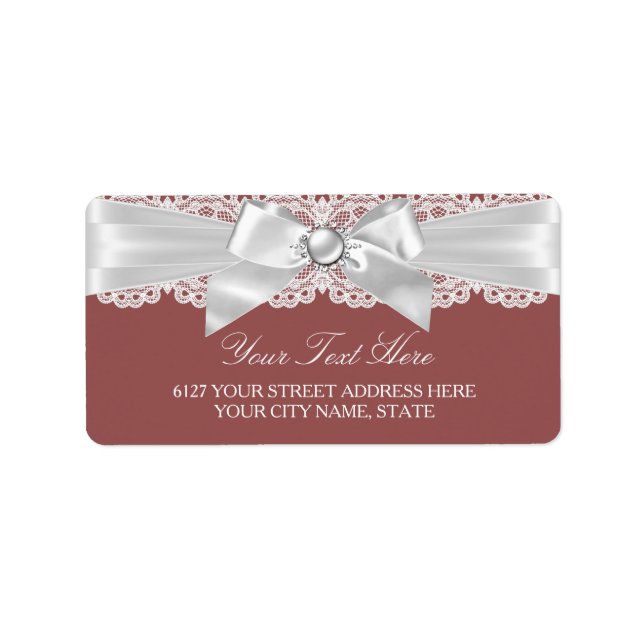 Rust Brown & Pearl Bow Address Label (Front)