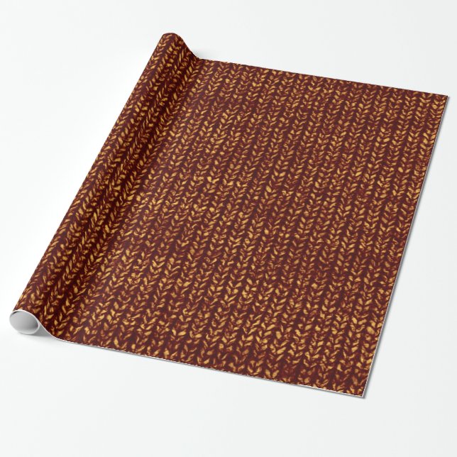 Rust Brown Sweater Knit Texture Wrapping Paper (Unrolled)