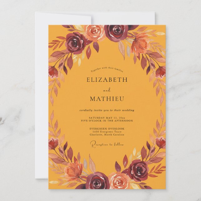 Rust Burgundy Foliage Eucalyptus Wedding Invitation (Front)