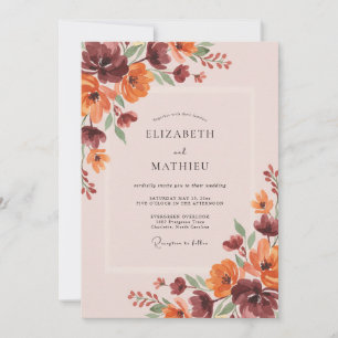 Rust Burgundy Leafy Wedding Invitation