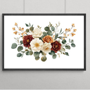 Rust Burgundy Terracotta Cream Florals Botanicals Poster