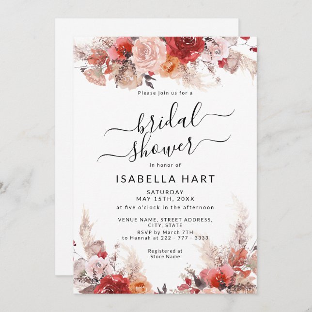 Rust Burnt Orange Boho Terracotta Bridal Shower Invitation (Front/Back)