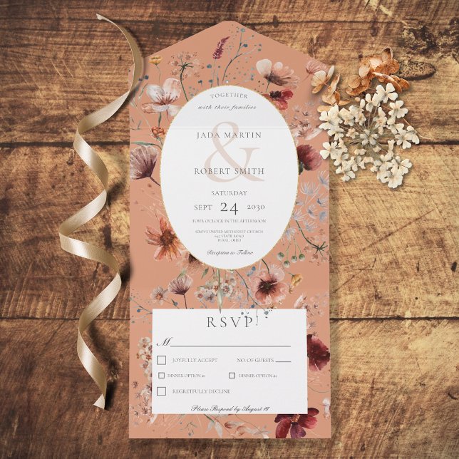 Rust & Burnt Orange Wildflower Floral Dinner All In One Invitation (Creator Uploaded)