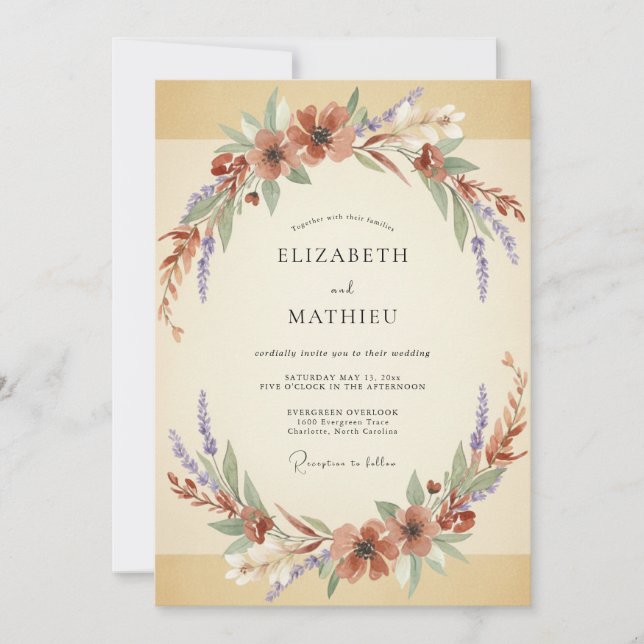 Rust Champagne Wreath Wedding Invitation (Front)