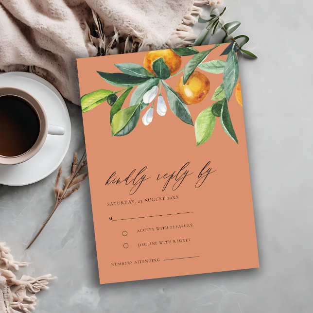 Rust Citrus Orange Botanical Boho Wedding RSVP Enclosure Card (Creator Uploaded)