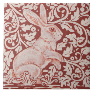 Rust Colour Rabbit & Leaves Designer Ceramic Tile