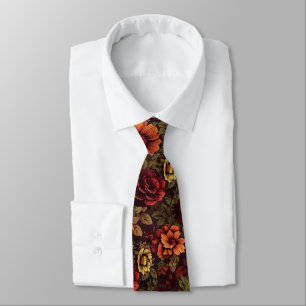 Rust Colour Vintage Floral Print #2 Tie