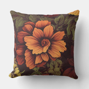 Rust Colour Vintage Floral Print Cushion