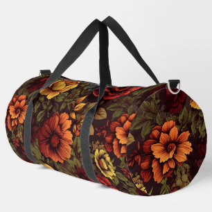 Rust Colour Vintage Floral Print Duffle Bag