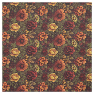 Rust Colour Vintage Floral Print Fabric