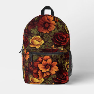 Rust Colour Vintage Floral Print Printed Backpack