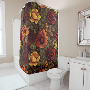 Rust Colour Vintage Floral Print Shower Curtain