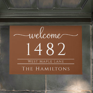 Rust copper family name personalised address doormat