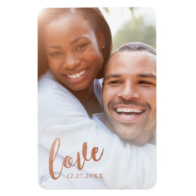 Rust Copper Love Calligraphy Script Romantic Photo Magnet (Vertical)