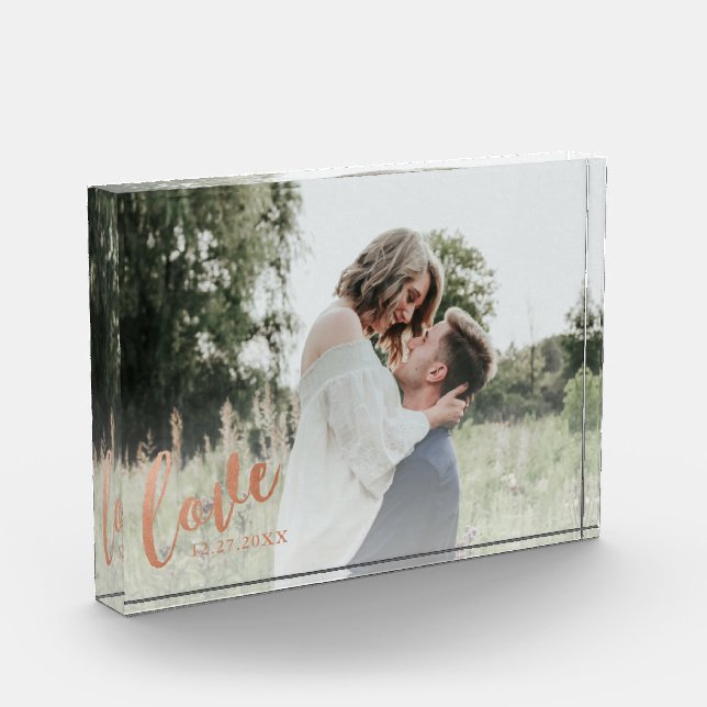 Rust Copper Romantic Love Personalised Couple Photo Block (Left)