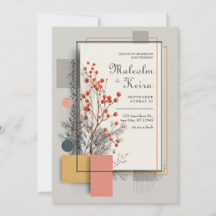 Rust & Coral Abstract Floral Wedding  Invitation