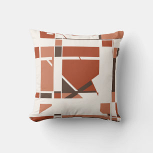 Rust Coral Brown on Off-White Geometric Art Design Cushion