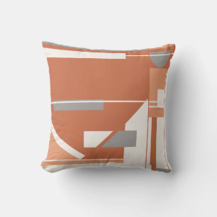 Rust Coral Grey White Abstract Geometric Design Cushion