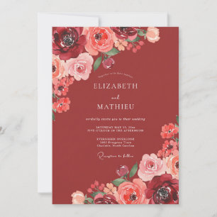 Rust Coral Rose Wedding Invitation