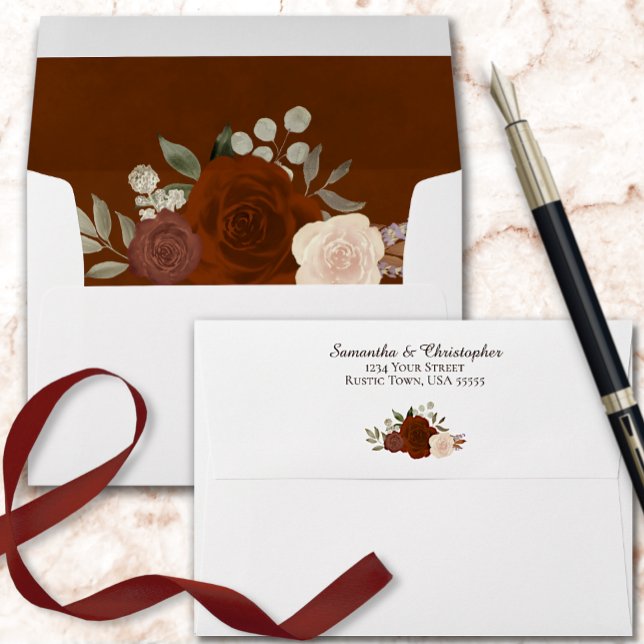 Rust & Coral Roses Elegant White Wedding Envelope (Creator Uploaded)