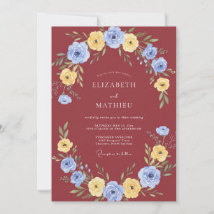 Rust Cornflower Wreath Wedding Invitation